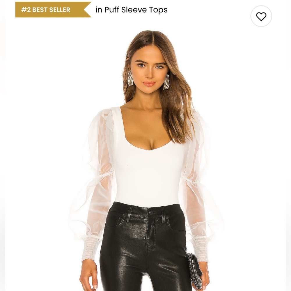 NBD Sheer Sleeve Bodysuit in White